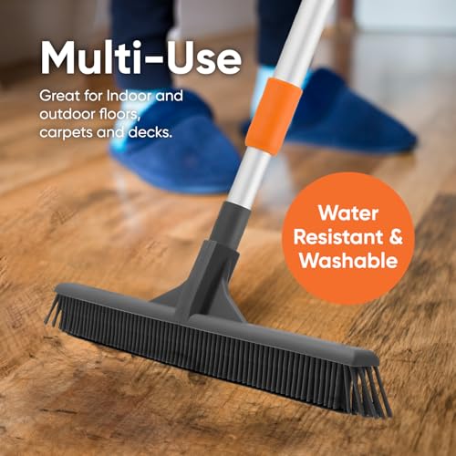 Superio Silicone Broom - Carpet Rake for Hardwood & Carpet, Pet Hair Cleaning - color: Silicone, size: 60"