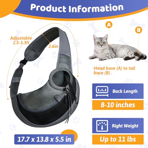 Cat Sling Carrie for Cats Under 11 lbs with Adjustable Strap | Breathable Mesh Cat Bag for Nail Trimming Vet Visits Car Travel Outdoor(Dark Gray, Big Size)
