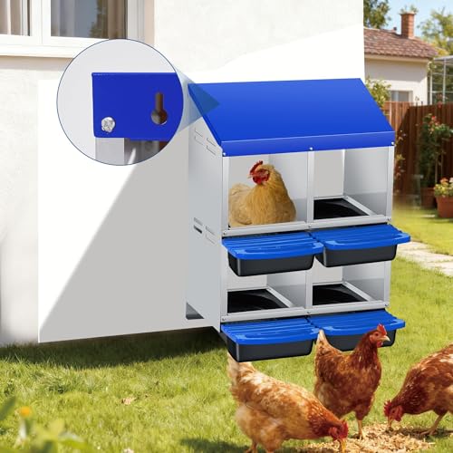Chicken Nesting Boxes, Heavy-Duty 8-Compartment Metal Chicken Nesting Box – Removable Tray, Ventilation Holes, Easy Egg Collection, Rustproof Galvanized Steel - Blue - 4 - Slot - color: Blue, size: 4 - Slot - Upgraded Version