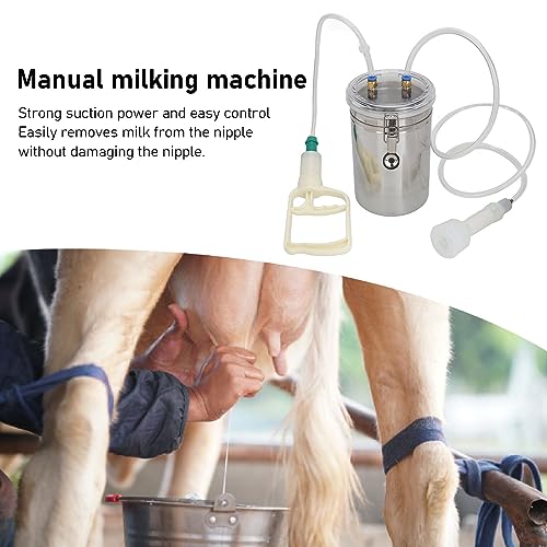 2L Manual Cow Milking Machine, Portable Hand Milker with Convenient Control, Ideal for Dairy Farms and Home Use, Durable Stainless Steel Tank