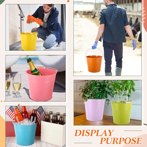 Didaey 12 Pcs 9 Quart Large Galvanized Metal Buckets with Handle Inch Heavy Duty Stainless Steel Pails Round Pail for Party Wedding, Crafts, Utensils, Table Centerpieces (Multicolor) - color: Multicolor
