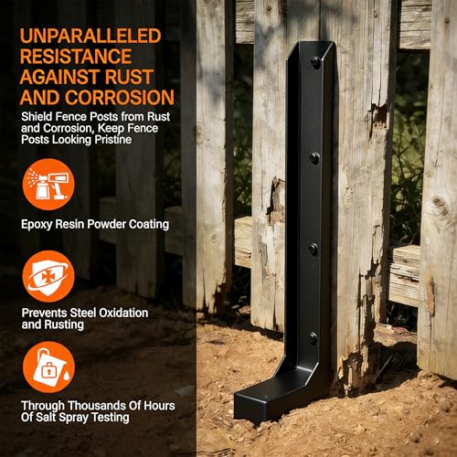 Fence Post Repair Kit Heavy Duty – Thickened Steel Fence Post Anchor Ground Spike, Fence Repair Kit Quick Fix Broken/Leaning Wood Fence Posts, Wooden Fence Post Stabilizer Stakes (8 Pack, Black) - color: 8 , Black