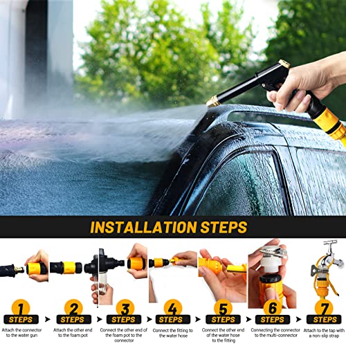 Garden Hose Nozzle with 4 Patterns, Soap Dispenser & Quick Connectors, Plastic High Pressure Washer Gun, Water Hose Nozzle Sprayer Heavy Duty, Spray Nozzle for Outdoor Car Washing