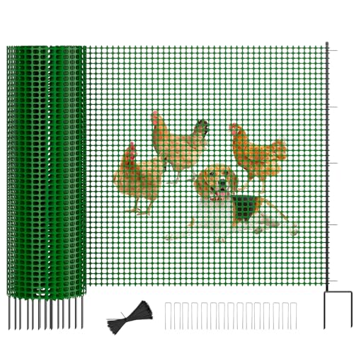 SUNYRISY Plastic Dog Fence Garden Mesh Fence Roll 40in x 82ft | Outdoor Temporary Fencing with Metal Stakes, Chicken Fencing Netting Animal Barrier for Backyard Poultry Pet, Green Grid - color: Green Grid