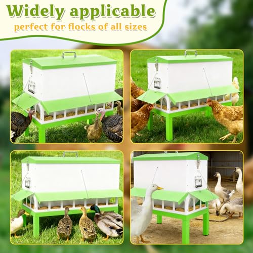 110LB Metal Chicken Feeder with 18 Ports&Legs No Waste Rat Proof | Large Galvanized Weatherproof Poultry Feeder, Fit Chickens, Ducks,Geese,No Assembly,Rainproof For Backyard Coops & Flocks
