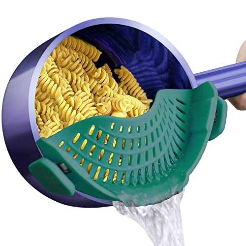 AUOON Clip On Strainer Silicone for Pots, Standard 8.86 x 3.55in, Sea Blue | Food-grade BPA-free, Fits Pots Pans Bowls, Dishwasher Safe, for Pasta Noodles Vegetable Fruits, Space-saving Kitchen Gadget - color: Sea Blue, size: Standard 8.86 x 3.55 in