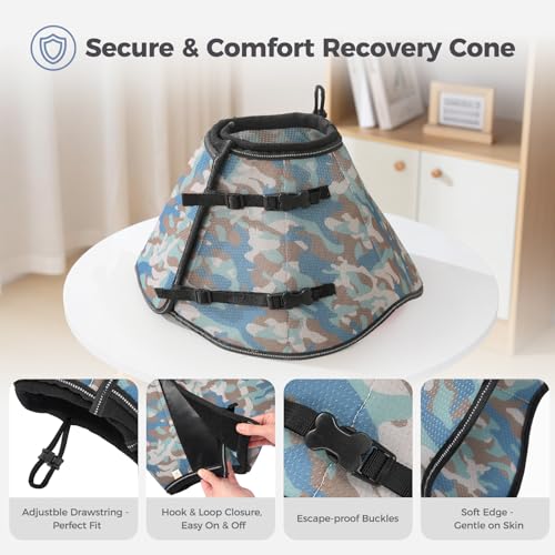Avont 2026 Upgraded Dog Recovery Collar, Breathable Elizabethan Collar, M | Soft Dog Cone Alternative After Surgery to Stop Licking, Foldable/Adjustable/Secure-Fit for Medium Large Dogs, Camo - color: Camo, size: M Neck:(11.8"-13.8") Depth:(9.1")