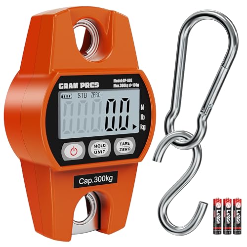 GRAM PRES Digital Hanging Scale, Mini Crane Scale 660LB/300KG | Deer Hunting Scales,Digital Scale with Hooks for Farm Fishing, Fish,Luggage，Outdoor.