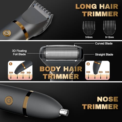 Men Ball Shaver, 3-in-1 Titanium Blade Pubic Trimmer IPX7 Wet Dry Electric Razor