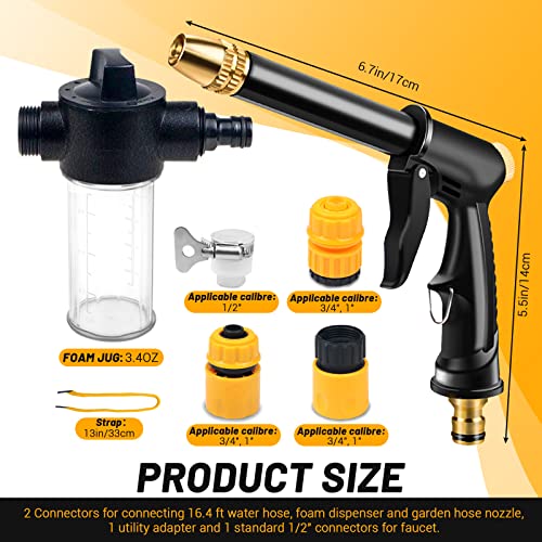 Garden Hose Nozzle with 4 Patterns, Soap Dispenser & Quick Connectors, Plastic High Pressure Washer Gun, Water Hose Nozzle Sprayer Heavy Duty, Spray Nozzle for Outdoor Car Washing