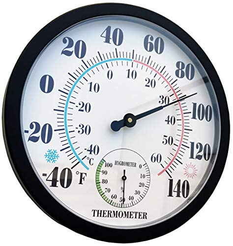 Indoor Outdoor Thermometer Large Wall Thermometer-Hygrometer Waterproof Does not Require Battery (Black) - color: Black1, size: 10 Inch