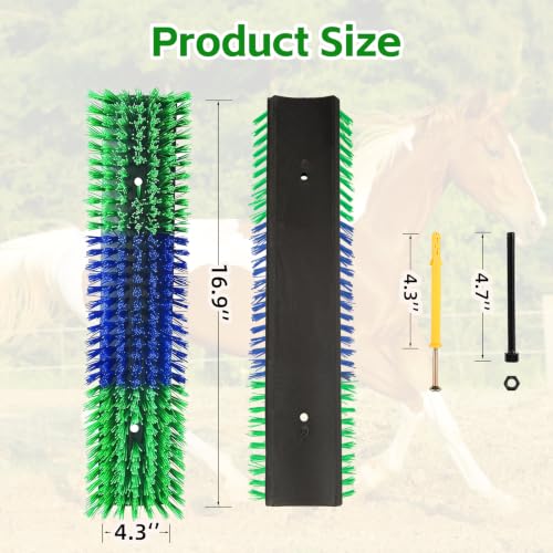 Livestock Scratch Brush for Cattle, Horses, Goats, Cow, Durable Scratching Brush, Massage Grooming Tool for Healthy Coat, Relieves Itching, Easy Install on Fence Posts(2pcs, Green) - color: Green, size: 2Pcs