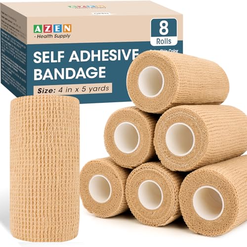 AZEN 8 Pack Self Adhesive Bandage Wrap, 4" X 5 Yards Elastic Cohesive Bandage Wrap, Skin Color Athletic Tape, Ankle Tape, Tattoo Grip Tape Wrap, Vet Wrap - size: 4IN - 8Pack