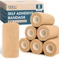 AZEN 8 Pack Self Adhesive Bandage Wrap, 4" X 5 Yards Elastic Cohesive Bandage Wrap, Skin Color Athletic Tape, Ankle Tape, Tattoo Grip Tape Wrap, Vet Wrap - size: 4IN - 8Pack