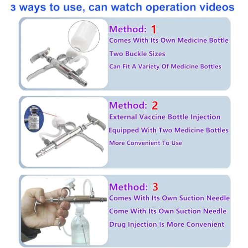 5ml Stainless Steel Livestock Syringe Adjustable Injection Gun with Needle | Multi-Use for Cattle Horse Sheep Pig & Poultry