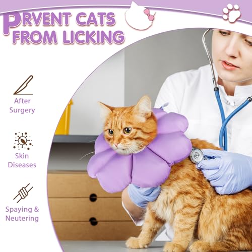 ANWA Waterproof Cat Cone Collar Soft, Cat Donut Collar After Surgery | Wavy Edges for Longer Protection, Waterproof Fabric, Adjustable Drawsting, Purple, Medium - color: Purple, size: Medium