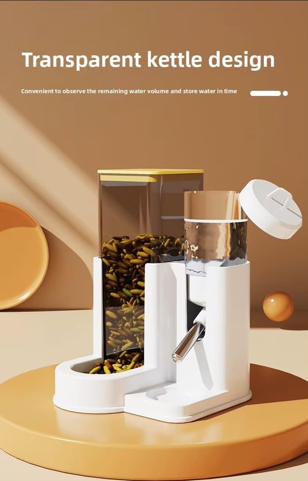 2 in 1 Automatic Hamster Feeder and Water Dispenser, No Drip Small Animal Water Bottle with Stainless Steel Nozzle, Gravity Food Feeder for Hamster, Guinea Pig, Mouse, Dwarf Bunny, Rodent Cage