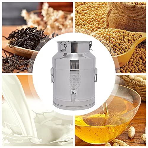 28L/7.4 Gallon Milk Can, 304 Stainless Steel Heavy Duty Locking Sealed Lid Milk Pail Bucket, Large Capacity Wine Oil Storage Container, Thickened Milk Bucket with Carry Handle for Home, Farm, Kitchen - size: 28L / 7.4Gallon