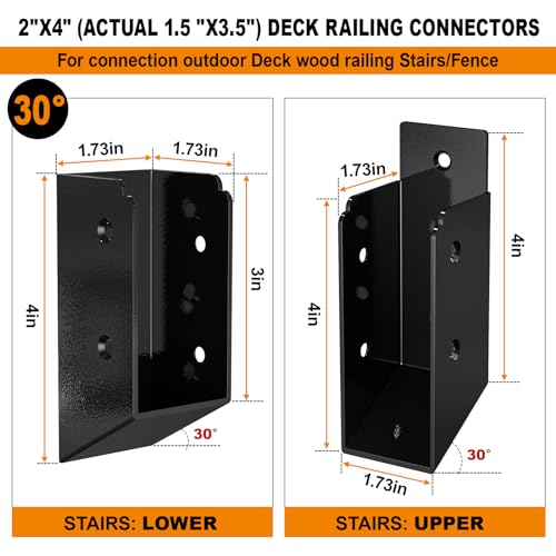 30° Stair Angle Stainless Steel Deck Railing Brackets Connectors for 2"x4" | Actual 1.5"x3.5" Railing Wood Post Stair Fence Railing Connectors with Coated Wood Screws, 2 Pair. - style: 4PCS