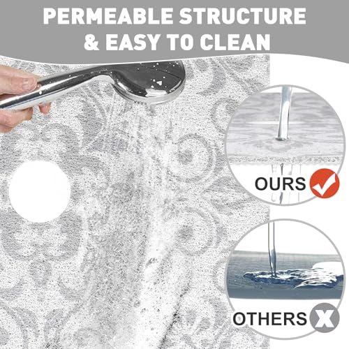 Square Shower Mat Non Slip: 24 x 24 Inch Shower Mats with Drain Hole in Middle - PVC Loofah Anti Slip Shower Floor Matt for Inside Shower - color: Geometric Line, size: 24" x 24" (Square)