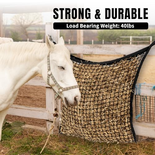 Slow Feed Hay Nets for Horses, Large Capacity Hay Bags, 2 Pack | 35 x 31 in, includes 4 carabiners,black, heavy duty hay feeder for horses and goats, easy to hang in stalls and trailers - size: 2PCS