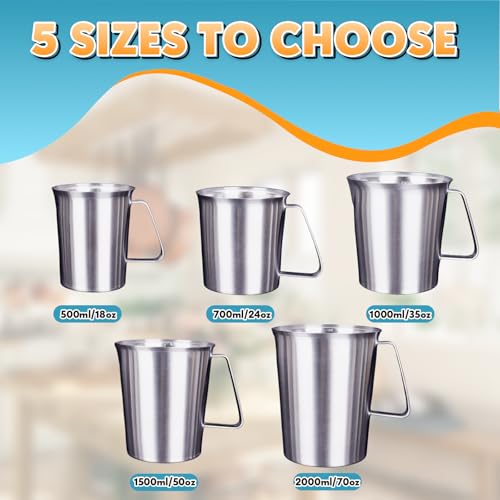 Stainless Steel Measuring Cup 64oz (8 Cup / 2L), Heavy Duty Liquid Measuring Pitcher with Handle & Engraved Markings, Metal Measuring Cup for Coffee, Milk, Baking & Frothing - size: 64oz/2000ml