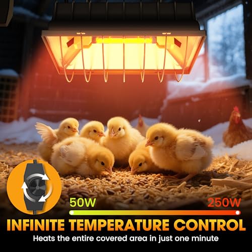 Heat Lamp for Chickens, Halogen Chicken Heat Lamp for Young Poultry, Safe Infrared Chicken Coop & Brooder Heater, Infinite Temperature Control, 50-250W, Even Heating, Adjustable Height, Gray