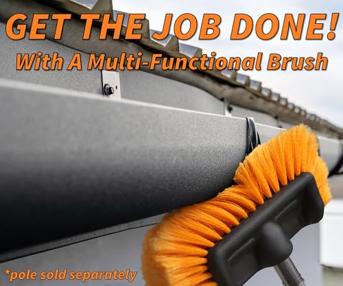 Hard Bristle Deck Scrub Brush Heavy Duty (Pole Sold Separately) | Concrete Scrub Brush for Exterior House Cleaning // Screw On Floor Brush Scrubber Fits Standard Acme Threaded Extension Poles