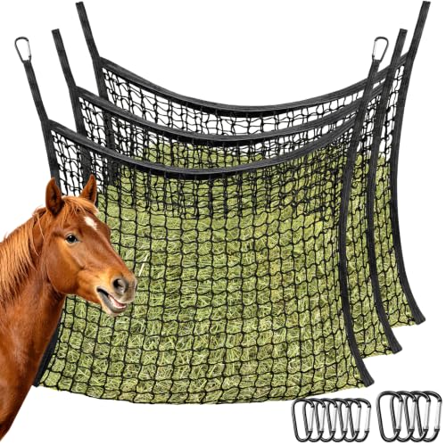 YedsIntu 3 Pcs Hay Bags for Horses, Slow Feed Hay Nets for Horses Goat Sheep, Large Capacity Hay Feeder for Stall, Trailer, Pasture (Black) - size: 3PCS-Black