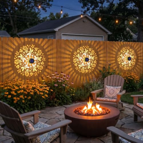 Gardsee Solar Fence Lights 6 Pack Solar Deck Lights Waterproof LED Solar Powered Step Light Wall Lights Outdoor Decorations Warm Yellow Light Decorative Lighting for Garden (Black 8) - style: black 8