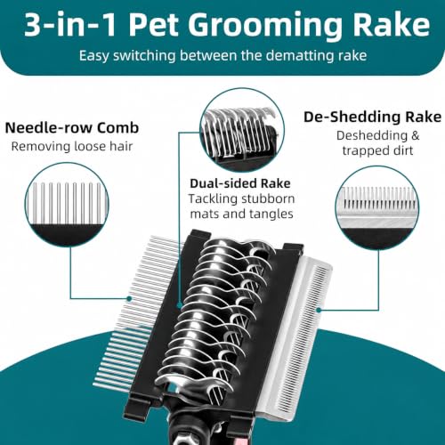 3-IN-1 Pet Grooming Tool - Undercoat Rake, Dematting Comb & Deshedding Brush for Cats, Dogs, Horses - Removes Mats, Tangles & Loose Fur, Reduces Shedding & Prevents Hair Mess (Green) - color: Green
