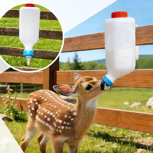2pcs 1000ml Lamb Feeding Bottle Thickened Goat Milk Feeders with Hanging Handle and Silicone Pacifier Hang Upside Down Livestock Milk Bottles for Goat Lamb Fawns Nigerian Kitten Puppy