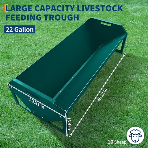 45-Inch Portable Livestock Feeding Trough, Heavy Duty 22 Gallon Capacity Feeder for Cows, Sheep, Horses, Pigs, Feeding Up to 10 Sheep, Durable Galvanized Steel（Dark Green） - color: Dark Green