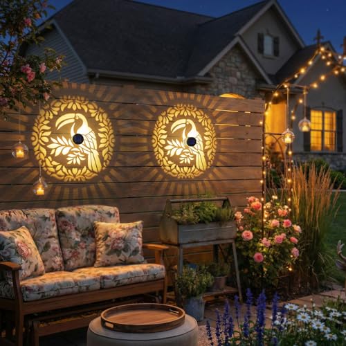 Gardsee Solar Fence Lights Outdoor 2 Pack Deck Step Wall Lights Butterfly Metal Waterproof LED Warm Yellow Light for Garden Post Patio Backyard Yard Decor (Black 6) - style: black 6
