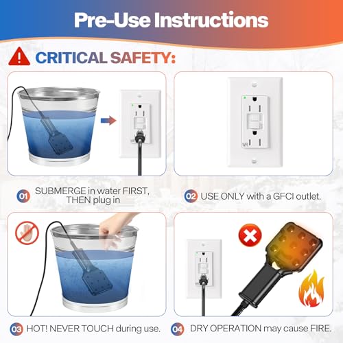 800W Smart Electric Pond De-icer – Rapid Melt for Large Ponds & Horse Troughs, Auto On/Off, 9ft UL Cord, IPX8 Waterproof, Heavy-Duty Farm & Pond Heater