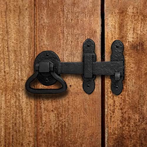 Renovators Supply Manufacturing Wrought Iron Ring Pull Gate Latch Black 6.4 in Barn Door Garage Fence Gate Lock - color: 6.5-inch Antique, size: Pack of 1