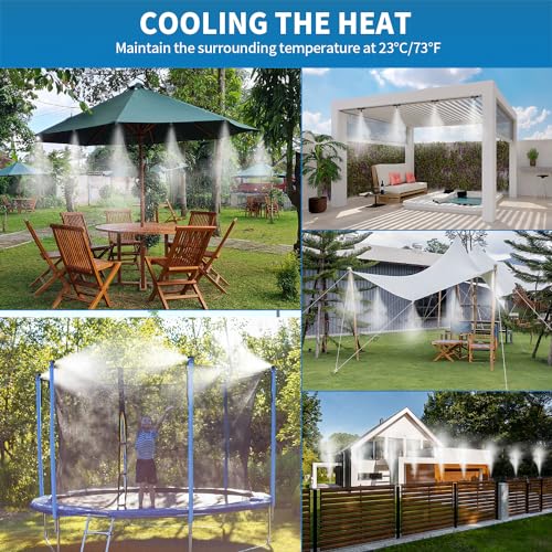 Misting Cooling System,Misters for Outside Patio, 65.6FT (20M) DIY Misting System Outdoor Misters for Patio Cooling Water Misters for Cooling Outdoor for Porch Trampoline Garden Watering Greenhouse