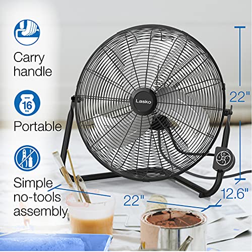 Lasko 20" High Velocity Wall Mount Fan with Pivoting Head - 3 Speeds, Remote Control, Ideal Wall Mount Fan or Floor Fan for Home, Garage, Attic, Black/Silver H20660 - color: Black/Silver