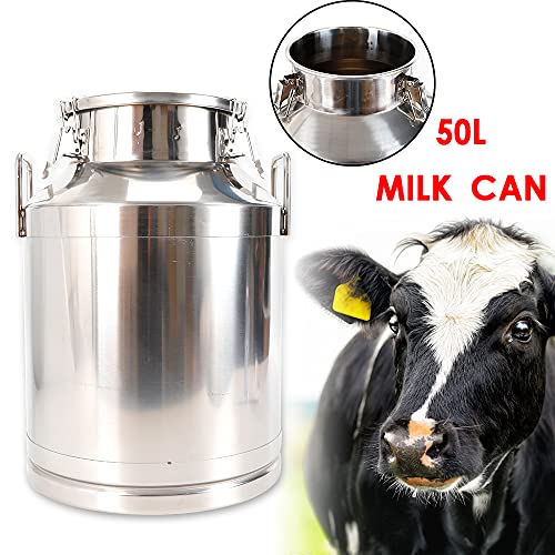 Milk Can Milk Bottle, 20/30/ 40/50/ 60L Stainless Steel Heavy Duty Milk Jug Wine Pail Bucket Square Liquid Container Storage with Embedded Silicone Sealed Lid for Home Restaurant Bar Silver (50L) - size: 50L