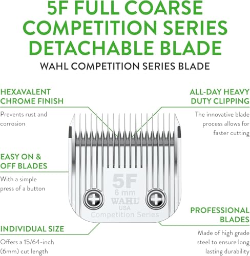 Wahl Professional Animal Competition Blade, 2372-100, 5F | Full Coarse, Detachable Blade with 15/64 in Cut Length - size: 5F