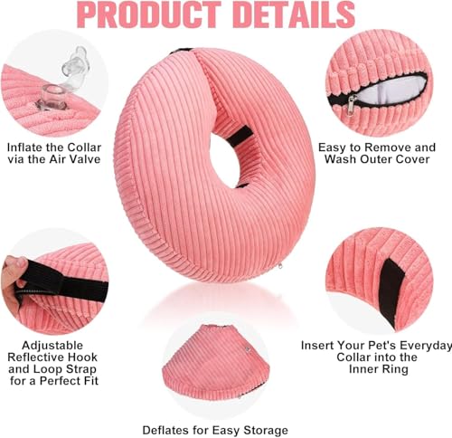 BINGPET Inflatable Dog Cone Collar,Dog Neck Donut Alternative After Surgery | Soft Cone for Large Medium Small Dogs Cats, Recovery E Collar to Stop Licking Pets from Injury, Lightweight Breathable Cotton - color: Pink, size: NEW S(Neck: 11"-12.5" | Diamet