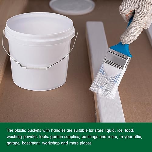 Tioncy 24 Pcs 2 Gallon Plastic Buckets with Lids and Handles,White | Storage Pails for Paint, Cleaning, Organizing, Durable Containers, Metal Handles, Plastic Material - color: White