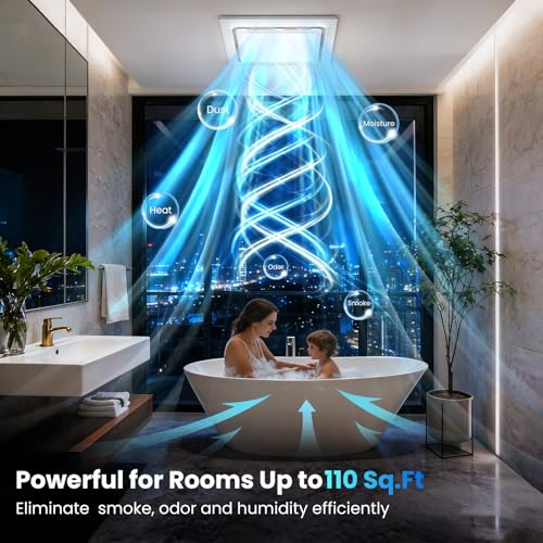 10" Bathroom Exhaust Fan with Dimmable Light, Easy Install, 100 CFM, 1.0 Sones Quiet Ceiling 8x8" Mount Vent Fan with 4" Duct, Household Extractor Fan Light Combo for Home Laundry Garage Gym Office - size: 100 CFM