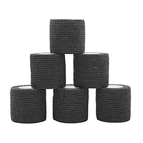 Vet Wrap Medical Tape for Skin Bandage Tape Vet Tape Cohesive Bandage 2 inch x 6 Pack Black Fabric Bandages Self Sticking Bandage Self Adhering Bandage Wrap Stretch Self Adhesive Tape - color: Black, size: 6 Pack