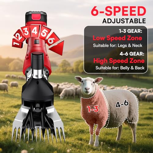 Cordless Sheep Shears,2600RPM Electric Sheep Shearing Clippers with 2 Pcs Rechargeable 4000mAH Battery, 6 Speed Heavy Duty Livestock Haircut for Grooming Sheep Goats Cattle Thick Coats Animals - size: CordlessSheepShears