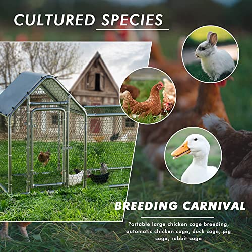 Large Metal Chicken Coop Run, Outdoor Chicken Pen for Yard (9.8x3.3x4.9 ft) | Spire-Shaped Walk-in Coop with Waterproof & Anti-UV Cover. Heavy-Duty Metal Frame. Spacious for Chickens, Ducks, Rabbits.