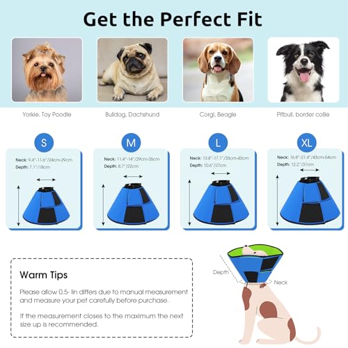 Dog Cones for Large Dogs, Soft Dog Cone Large for Wound Care | Cone for Dogs After Surgery, Adjustable Elizabethan Collar for Pet to Prevent Licking Wounds, Soft Fabric Cones Blue&Green L - color: Blue&Green, size: L