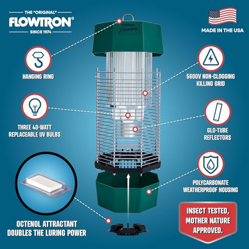 Flowtron Bug Zapper, 2 Acres Outdoor, 120W UV, 5600V, Octenol, Made in USA | Bug zapper for farms, commercial spaces, and large yards - UV and octenol kill mosquitoes, flies, and gnats - CSA certified