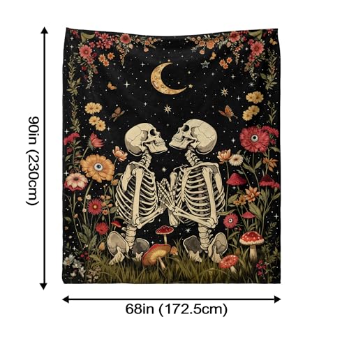 Gothic Moon Skeleton Blanket Gifts for Men Women Kids Romantic Floral Skull Throw Blanket Gifts 50"x60" - color: Black Red