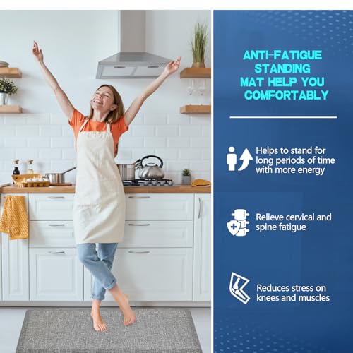 Anti Slip 3/4 inchs Anti Fatigue Kitchen Floor Mat, Ergonomic Comfort Standing Mat, Waterproof Kitchen Runner for Home, Kitchen, Office, Laundry, Garage (Light Gray, 20" x 48" -0.75") - size: 48"L x 20"W x 0.8"Th